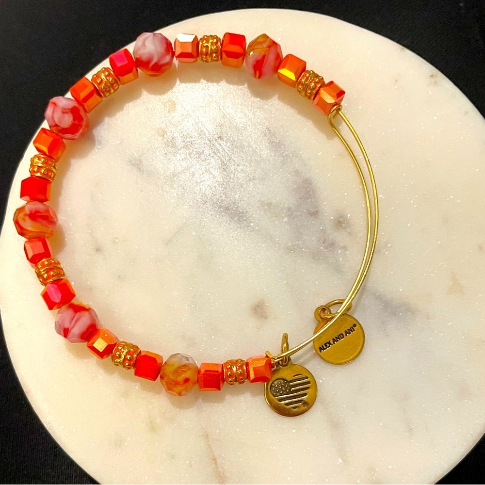 RARE Alex and Ani Orange and White Swarovski Crystal Bracelet in Gold